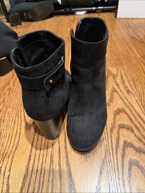 LC Lauren Conrad Black Suede Ankle Booties with Strap Detail